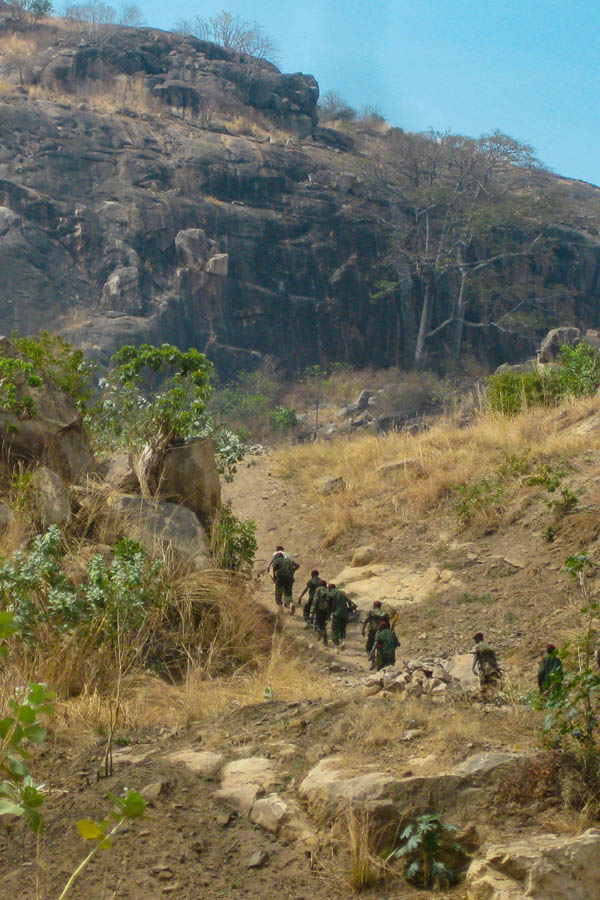 SPLA soldiers walking up Jebel Kujur